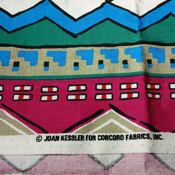 Joan Kessler For Concord Fabric Southwest Aztec Geometric Print Vintage 80s Pink - Picture 4 of 12